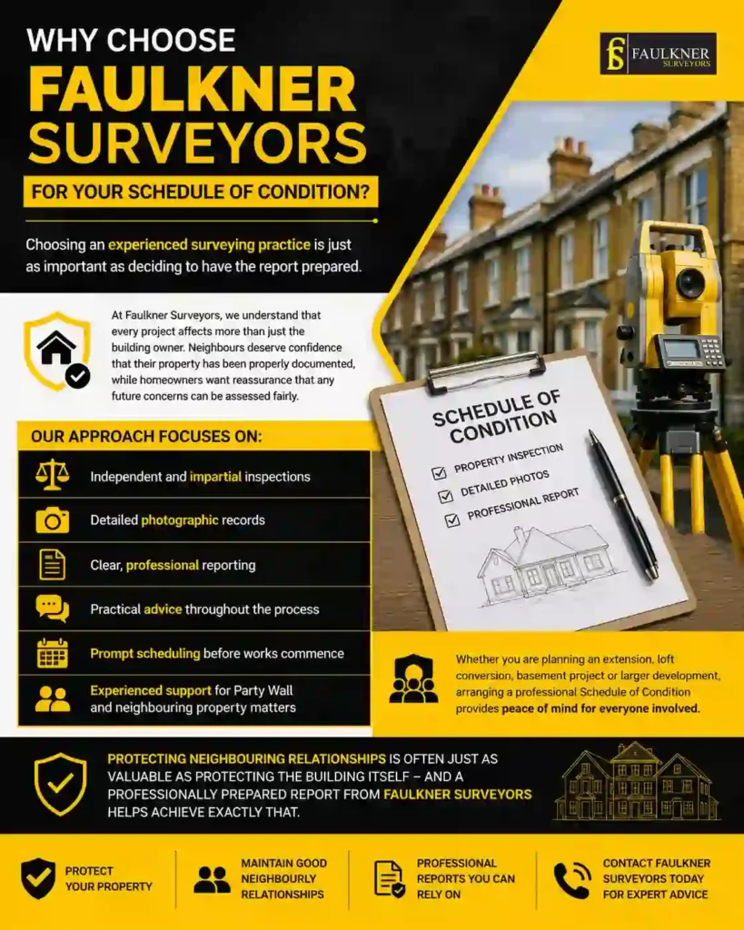 Schedule of Condition: What It Is and Why It Protects Both Neighbours 3 Why Choose Faulkner Surveyors for Your Schedule of Condition ?